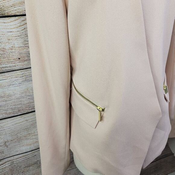 Magaschoni Women's Crepe Blazer Zip Pocket Long Sleeve‎ Jacket Pink Size 12 - Picture 3 of 9